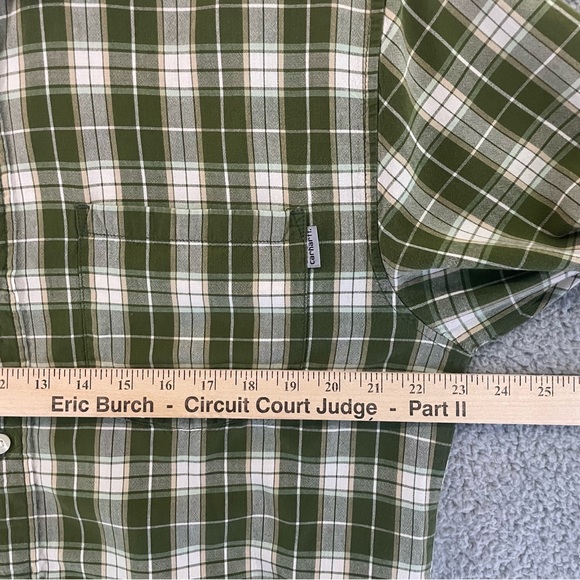 Carhartt Mens Size M Shirt Short Sleeve Plaid Button Up Pocket Logo - Picture 10 of 10